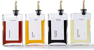 APT 1101 Olive Oil Dispenser for Kitchen, Cooking Oil and Vinegar Dispenser Set, Olive Oil Bottle, Soy sauce dispenser, coffee syrup bottles with stainless steel pourers - 4 pcs, Gold