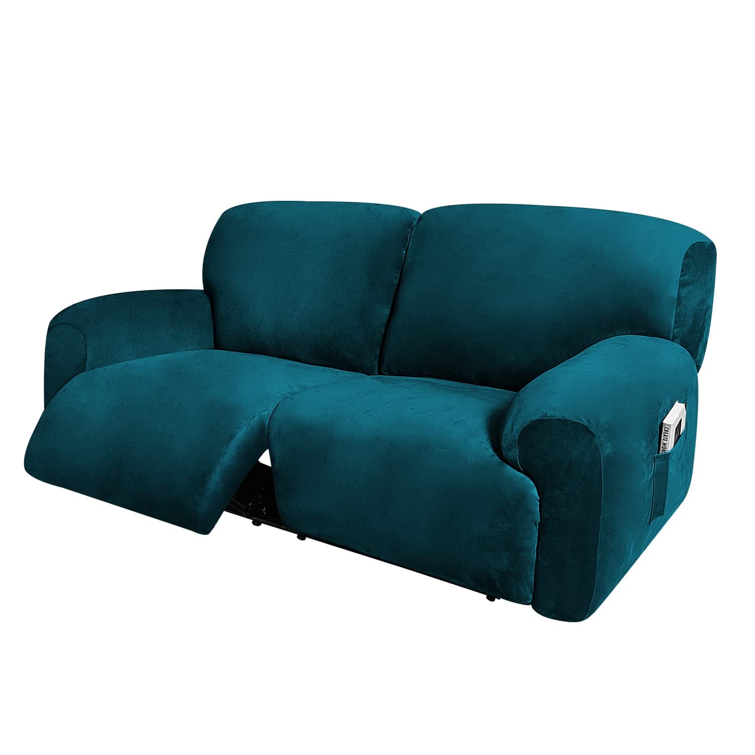 ULTICOR Extra Wide 75" - 100", Reclining 2 Seater Sofa, Extra Wide Reclining Love Seat Slipcover, 6-Piece Velvet Stretch, Reclining Sofa Covers, Thick, Soft, Washable (Deep Teal)