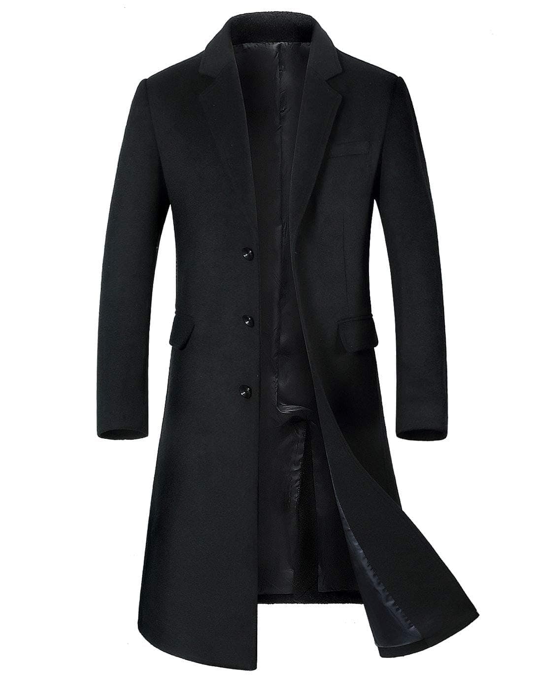 ebossy Men's Wool Blend Full Length Overcoat Single Breasted Long Coat with Flap Pocket