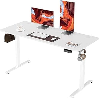 ERGOMAKER Electric Standing Desk, 140 x 60 cm Height Adjustable Sit Stand Desk with Splice Board for Home Office, Computer Table Memory Preset (White Frame, White Desktop)