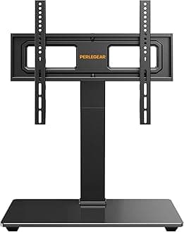 Perlegear Universal Swivel TV Stand Base for 32–70 inch TVs, Height Adjustable Table Top TV Stand Mount with Tilt, Tempered Glass Base, Holds up to 88 lbs