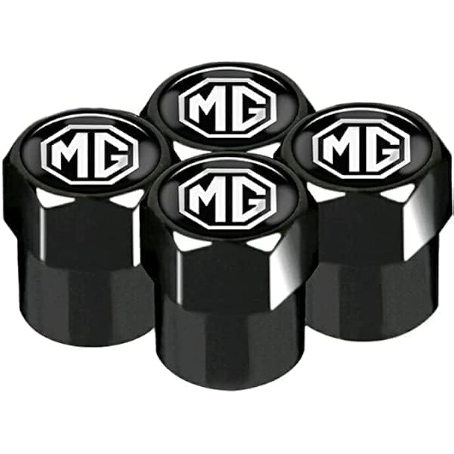 BLack Wheel Tyre Valve Dust Caps Covers Set x4 Chrome Metal compatible with MG cars MGb MG6 MG3 gt zr zs zt Midget Magnette