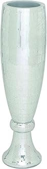 Polystone Decorative Vase Tall Champagne Flute Shape Centerpiece Vase with Mosaic Mirror Inlay, Flower Vase for Home Decoration 9" x 9" x 33", Silver
