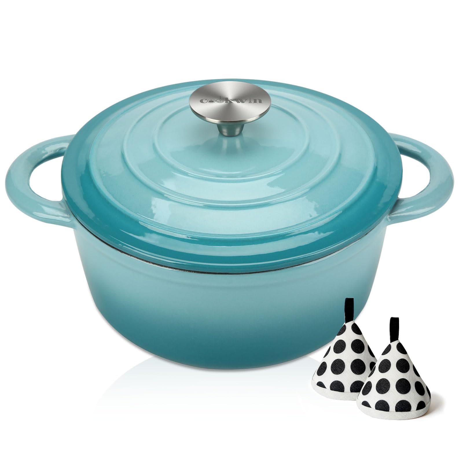 Enameled Cast Iron Dutch Oven, 5 QT Bread Baking Pot with Self Basting Lid, Non-stick Enamel Coated Cookware Pot, Great Christmas Gifts for Family, Teal