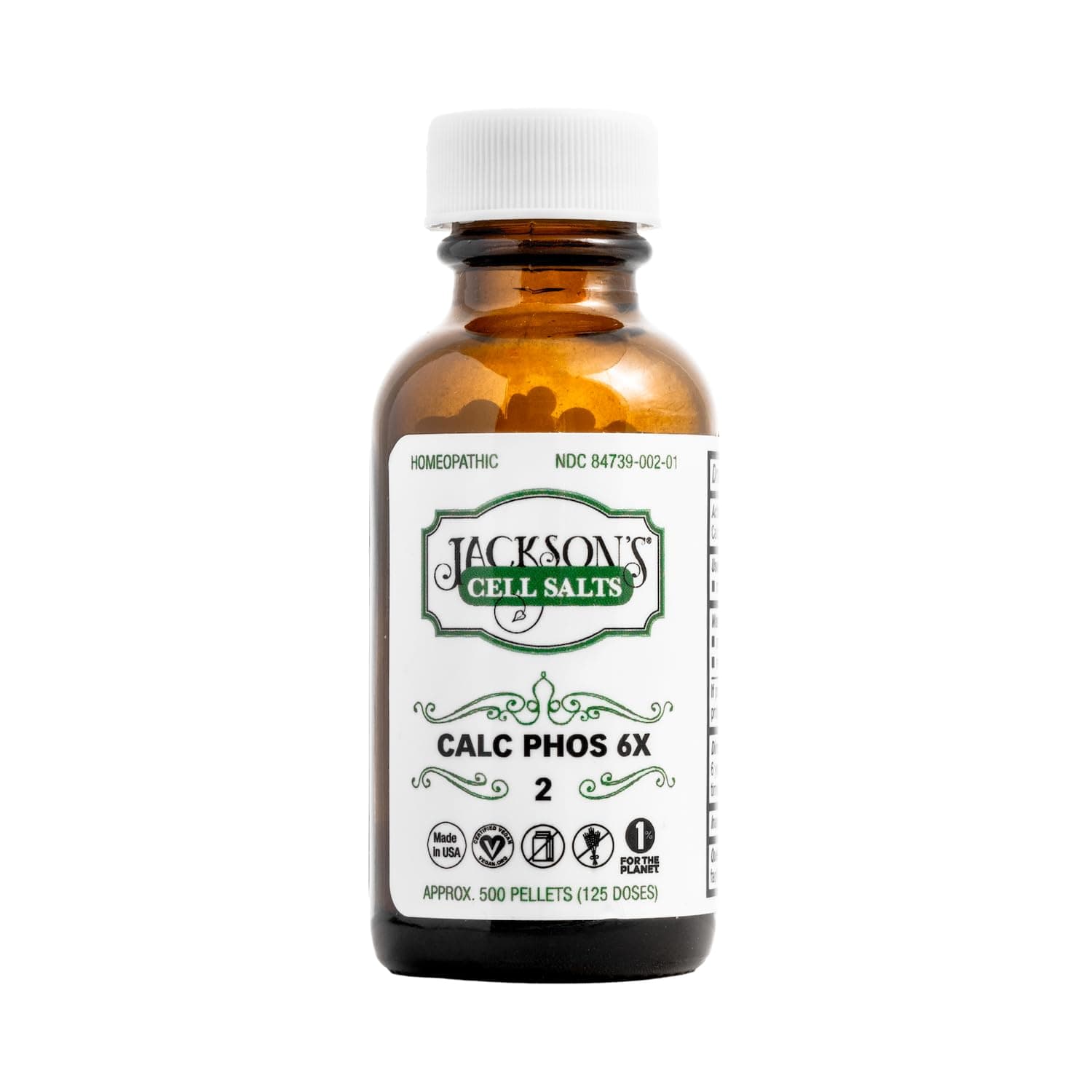 #2 Cell Salt Calc Phos 6X (500 Pellet Bottle) – Certified Vegan, Lactose-Free Schuessler Tissue Salt Calcarea Phosphorica 6X (Made in USA)