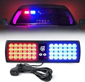 Xprite Red Blue 48LED Visor Strobe Flashing Lights Interior Windshield Sunshield Emergency Warning Lights for Police Volunteer Firefighter Vehicles Trucks