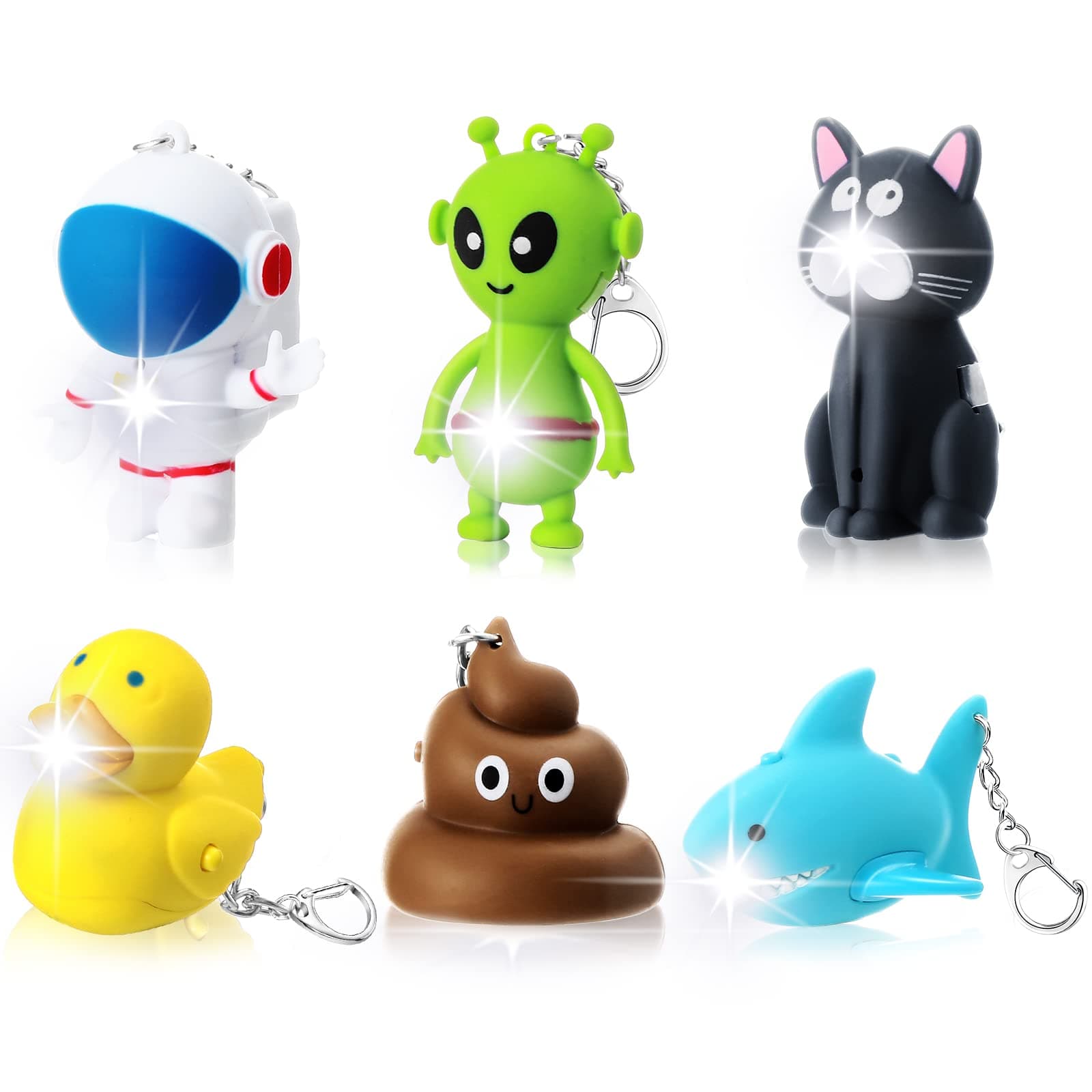 6 Pcs Nurse Animal Flashlight Keychain Pediatric Nurse Flashlight LED Cat Alien Lion Frog Animal Pen Badge Reel Light(Lovely)