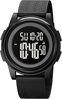 Men Digital Sports Watch Ultra-Thin Large Face Waterproof Wrist Watches for Men with Stopwatch Countdown Timer Alarm Function Dual Time LED Back Light