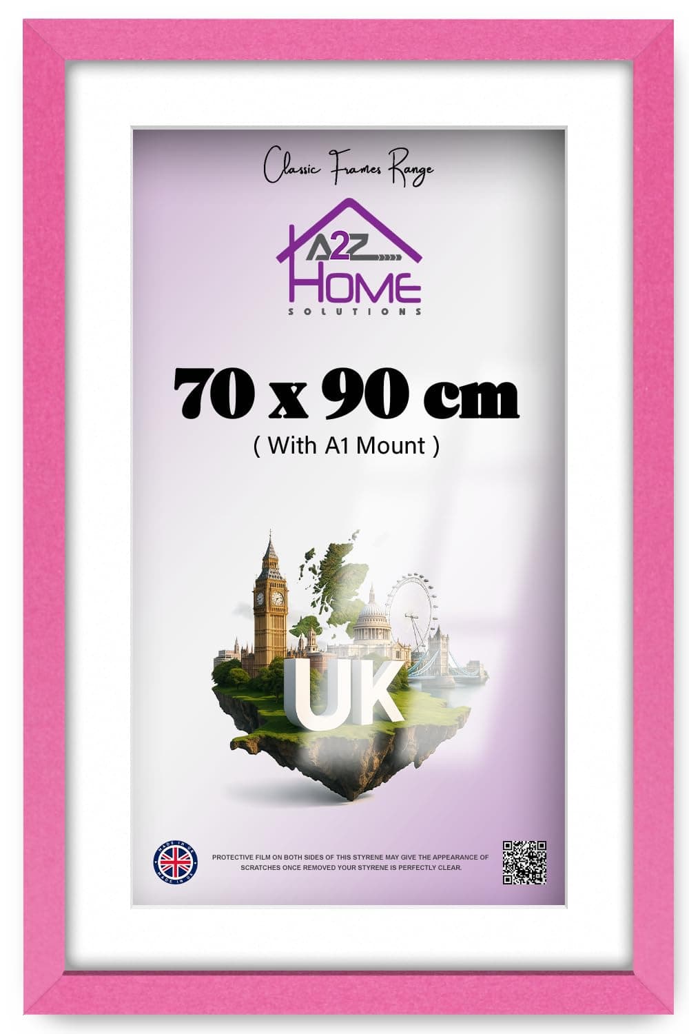 Wall Photo Frame Pink 70x90 cm Frame With 80x60 cm Mount Picture Poster Print With Clear HD Perspex 30x15 MM Moulding Mounting Hooks MDF Backboard