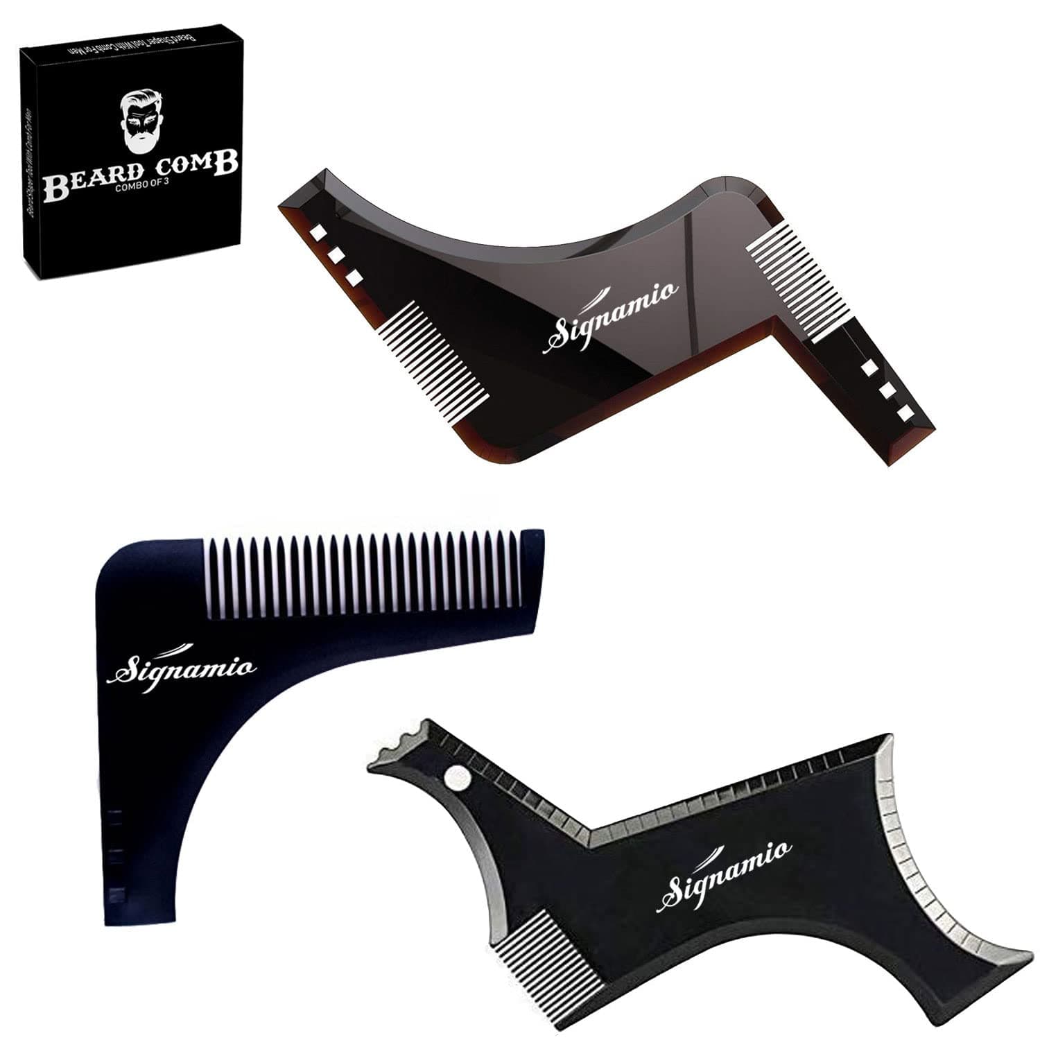 Set of 3 Multi Purpose Beard Shaper tool for Men | Beard Shaping Stencil Comb for men styling shave for neck line guide - Grooming kit - Black