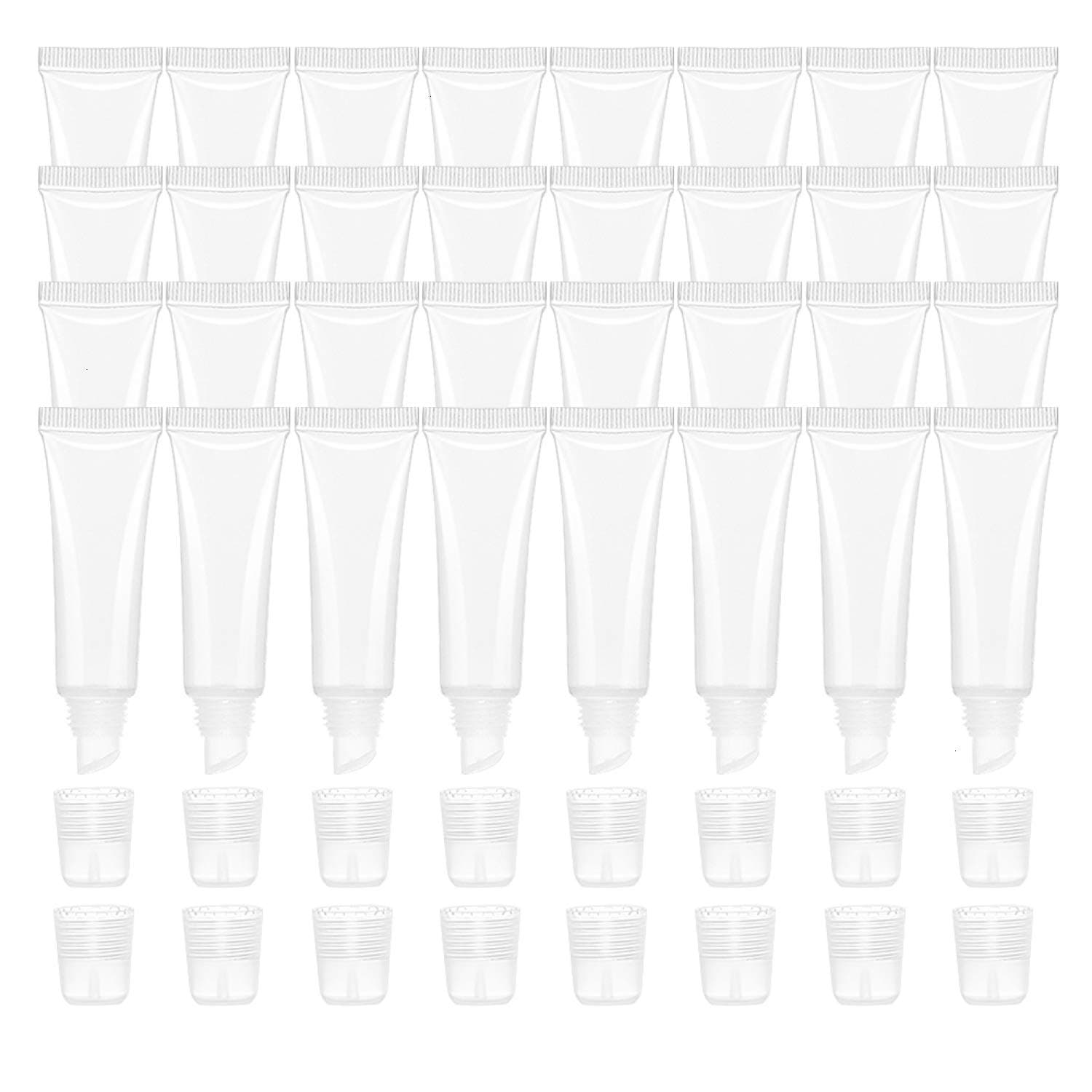 Vumdua 100 Pcs 10ml Lip Gloss Tubes, Empty Clear Lip Balm Containers Tubes for Cosmetics DIY, Oblique Mouth