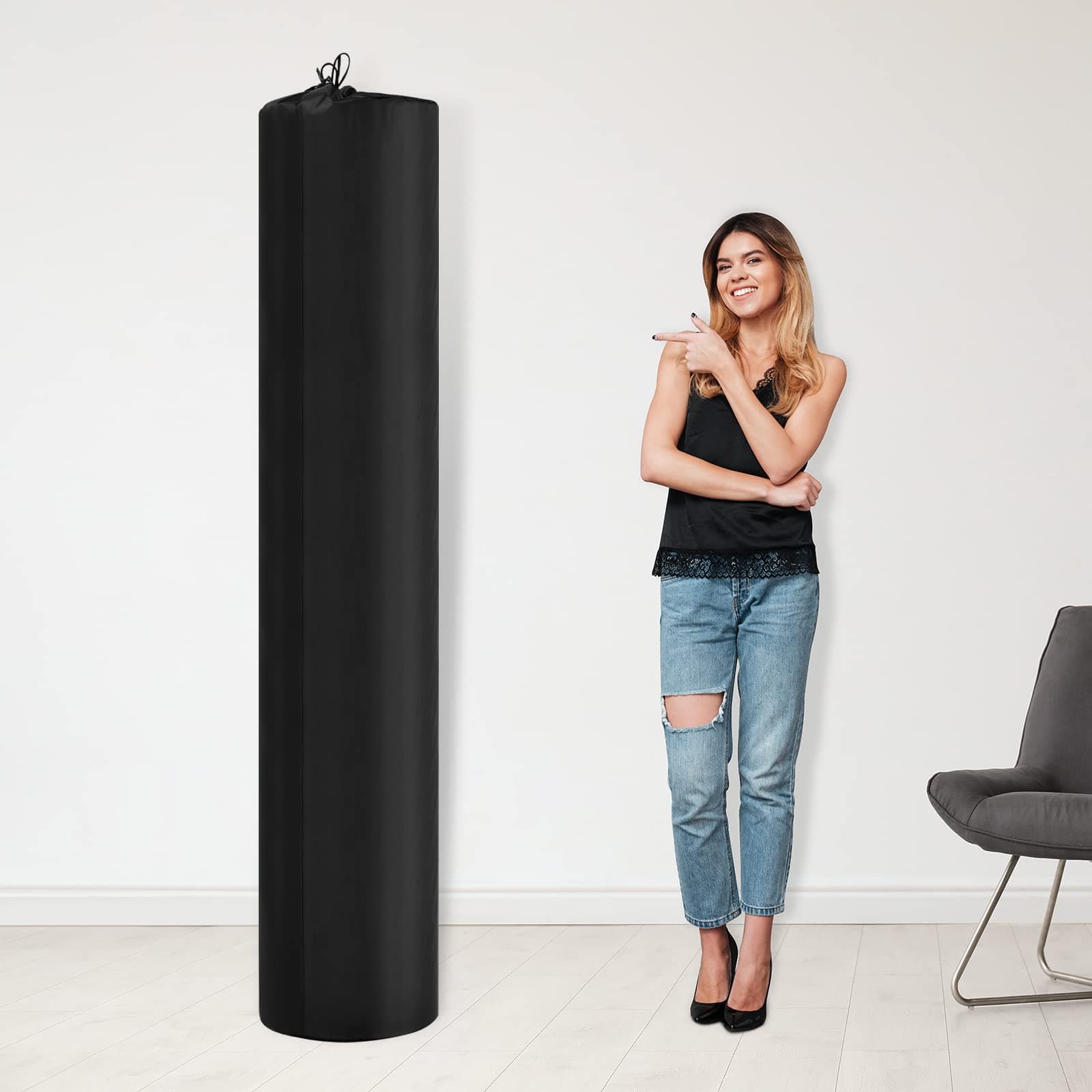 Chengu Jumbo Black Rug Bag for Storage Drawstring up to 6 x 9 ft Nylon Carpet Bag 20 x 92 Inch Rug Cover Moving Protection(1 Roll)