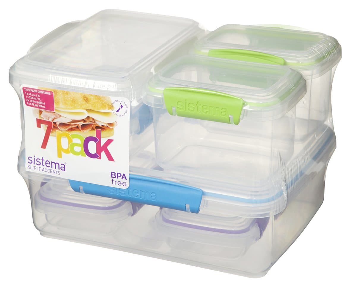 Sistema 61765 KLIP IT Accents Food Storage Container, Pack of 7 - Assorted Colours