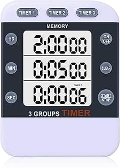 Digital Dual Kitchen Timer, 3 Channels Count UP/Down Timer, Triple Cooking Timer, Large Display, Loud Volume Alarm with Magnetic Back, Stand, Battery Included (M382)
