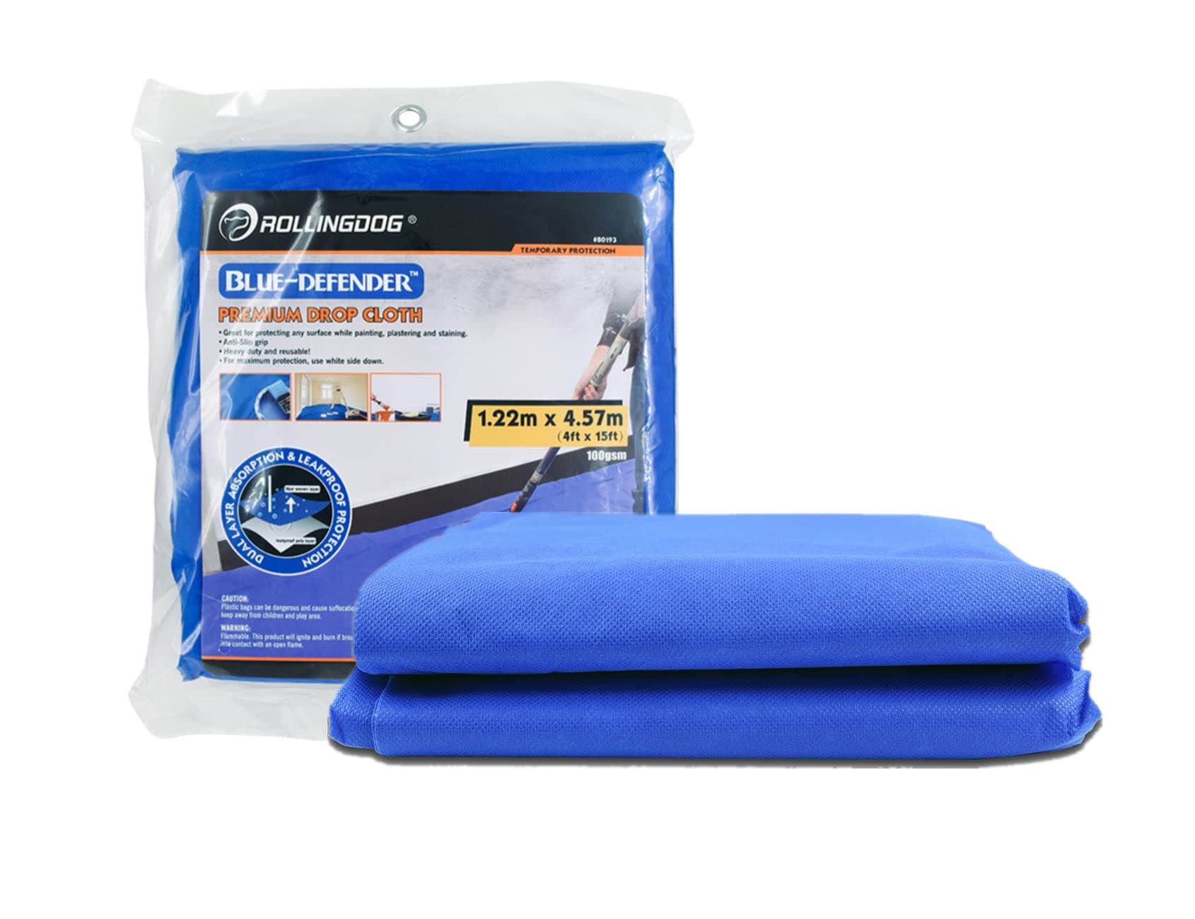 ROLLINGDOG Dust Sheets - Painting Sheets, Two-Layer Waterproof & Anti-Slip Decorating Sheets Drop Cloth for Painting and Decorating, 1.22 * 4.57m