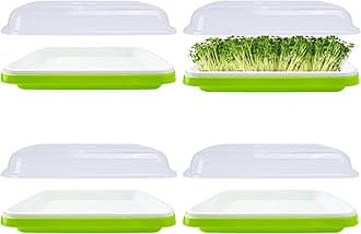 4 Pack Seed Sprouter Tray,32cm x 26cm Large Capacity Sprouting Tray Healthy Hydroponic Propagator with Planting Papers for Mung Beans Alfalfa Wheat Grass Garden (with lids)