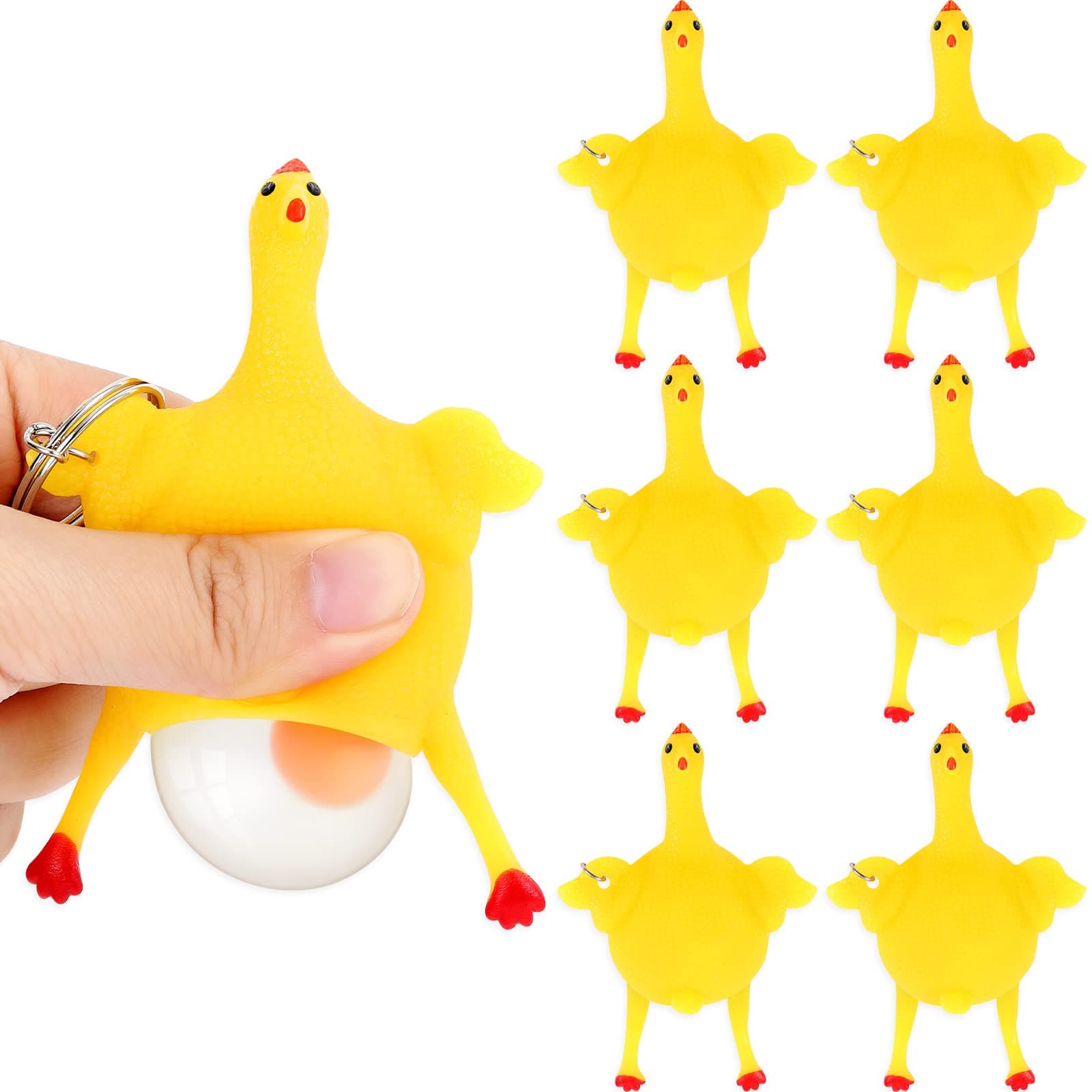 6pcs Funny Rubber Chicken Keychain Novelty Laying Egg Chicken Stress Relief for Adult Venting Anger,Releasing Stress