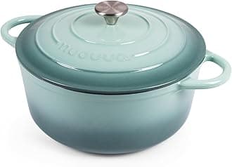 Nuovva Enamelled Cast Iron Dutch Oven Pot with Lid – 6.4 Quart Casserole Dish – Ceramic Dutch Oven for Bread Baking, Roasting, Braising & Stews – Oven Safe up to 500°F – 28cm Sea Salt