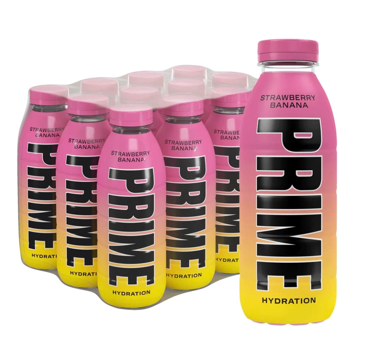 PRIME Hydration Strawberry Banana | Electrolyte Enhanced for Ultimate Hydration | 250mg BCAAs | B Vitamins | Antioxidants | 720mg Electrolytes | 10.5% Coconut Water | 500mL Bottle |12 Pack