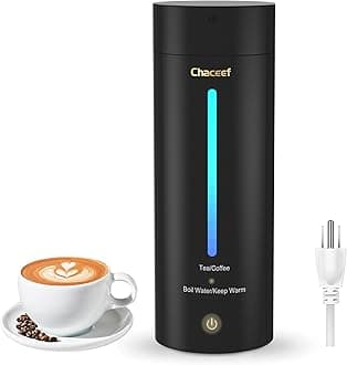 CHACEEF Travel Electric Kettle, 350ml Small Portable Kettle with 304 Stainless Steel, Travel Kettle with BPA Free, 3 Colors LED Water Boiler with Keep Warm Function, Fast Boil and Auto Shut Off, Black