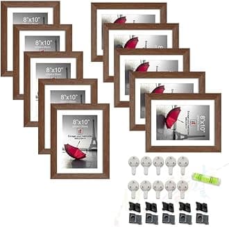 Art Street Set of 10 Individual Wall Photo Frame Brown 8x10 Inches, Picture Frames for Home and Office decoration.