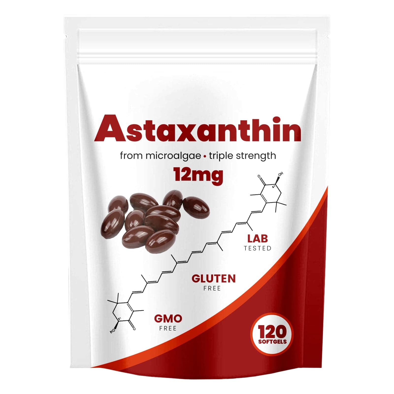Astaxanthin 12mg, Natural Antioxidant, Supports Immune, Fresh Microalgae for Skin Eye and Internal Circulation Health, 120 Softgels (01, 01#)
