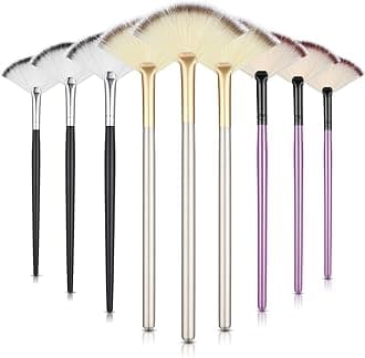 9 Pieces Facial Fan Mask Brushes, Soft Facial Applicator Brushes Tools for Peel Glycolic Makeup for Mud Cream(Champagne, Purple, Black)