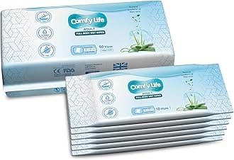 Comfy Life Premium Full Body Cleansing Wet Wipes For Adults - Large Luxury Fresh-feel Rinse-free Fragrance-free Bed Bath Incontinence Hygiene Intimate-care Soft Sheets (10 count (Pack of 6))