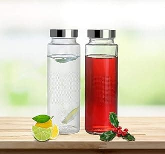 Glass Food Grade Airtight Water Bottle with Leak-Proof Stainless Steel Lid - Water, Smoothie, Juicer and Beverage Glasses - 500ml (Set of 2)