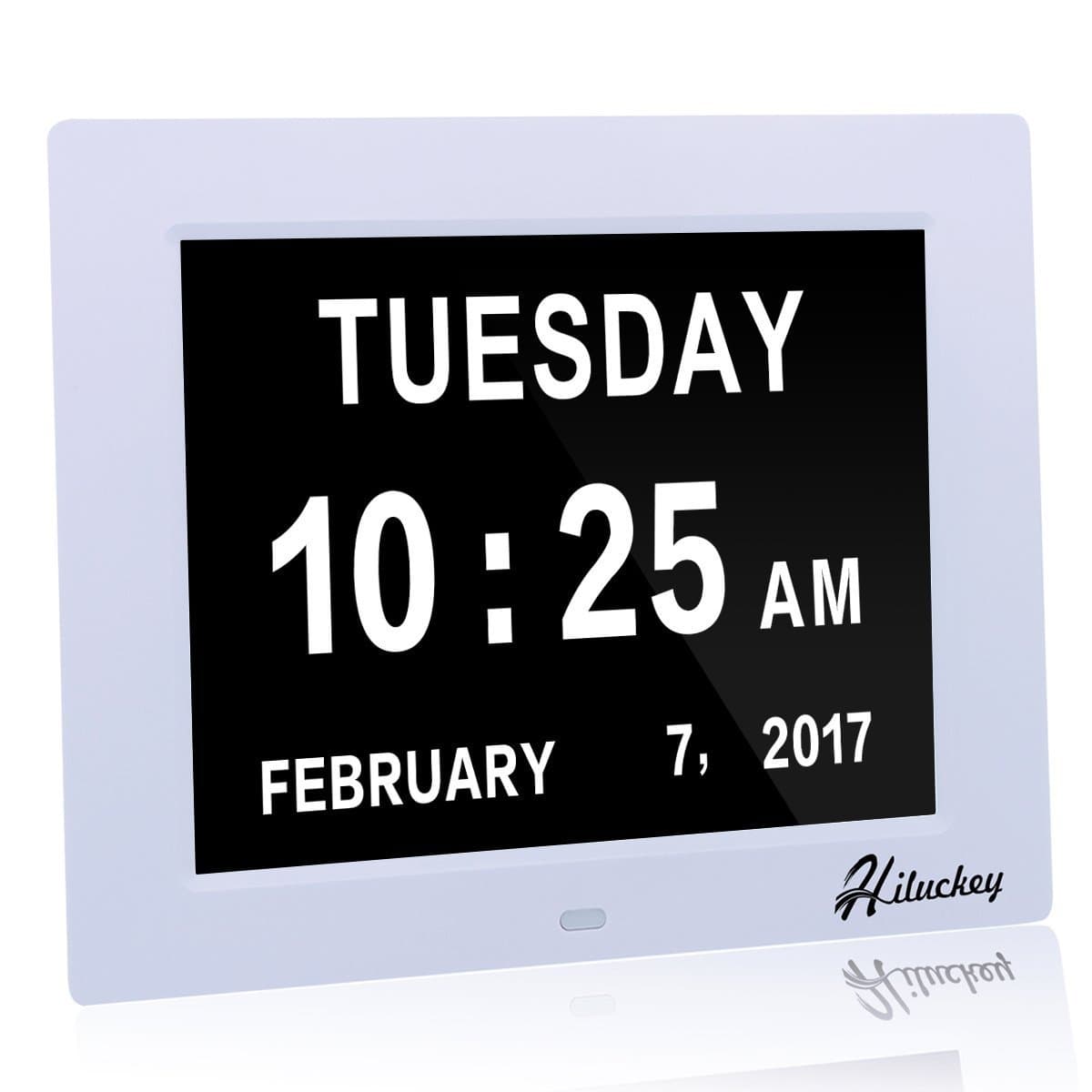 KABB Day Clock Digital Calendar Alarm Elderly Extra Large Desk Clock with 5 Daily Alarms & 3 Medicine Reminder