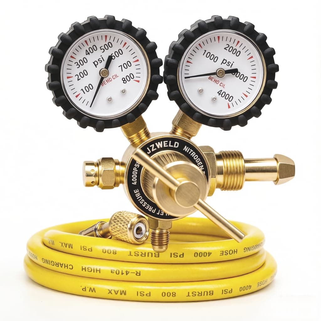 Nitrogen Regulator, Nitrogen Gauge HVAC with 60" Hose, 0-800 PSI Delivery Pressure Equipment Brass Inlet Outlet Connection Gauges