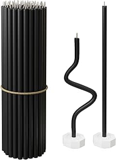 BlueBee 100% Natural Beeswax Candlesticks with Honey Scent - Tall and Thin Black Taper Candles - Perfect for Church, Home Decor, Birthdays - 40-Pack (40 pcs + 2 Stands for Candle)…
