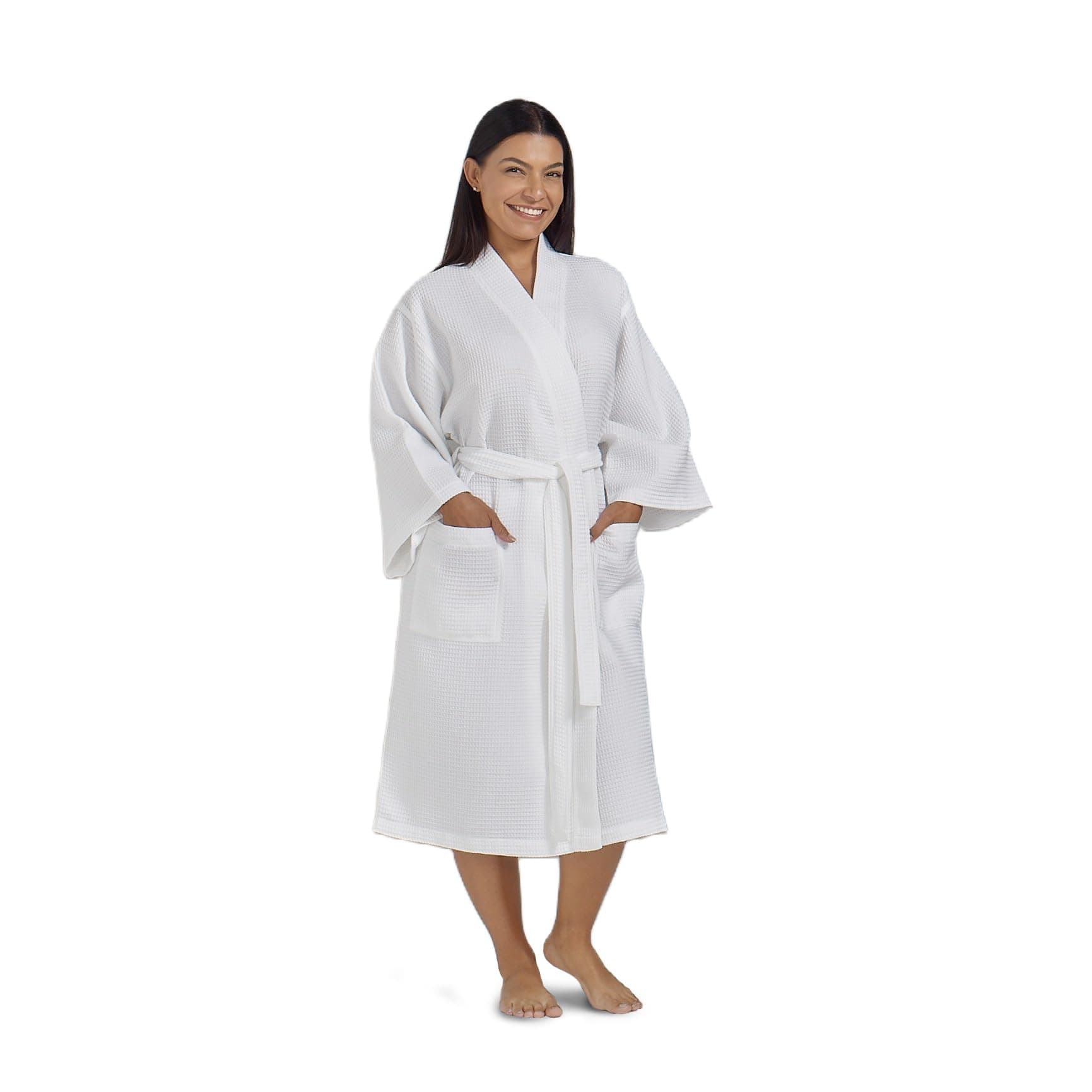 Waffle Robe for Women by BOCA TERRY, Soft Cotton Spa Robes for Summer, Lightweight Knit Waffle Bathrobe, Kimono Bathrobes