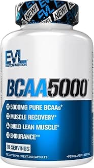 BCAAs Amino Acids Supplement for Men - EVL 2:1:1 5g BCAA Capsules for Post Workout Recovery and Lean Muscle Builder for Men - BCAA5000 Branched Chain Amino Acids Nutritional Supplement - 30 Servings