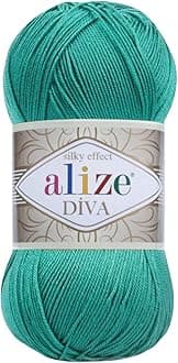Alize Hand Knitting Yarn 100% Microfiber Acrylic Yarn Diva Silk Effect Thread Crochet Art Lace Craft Lot of 4 skeins 400gr 1532yds Color (610 Jade)