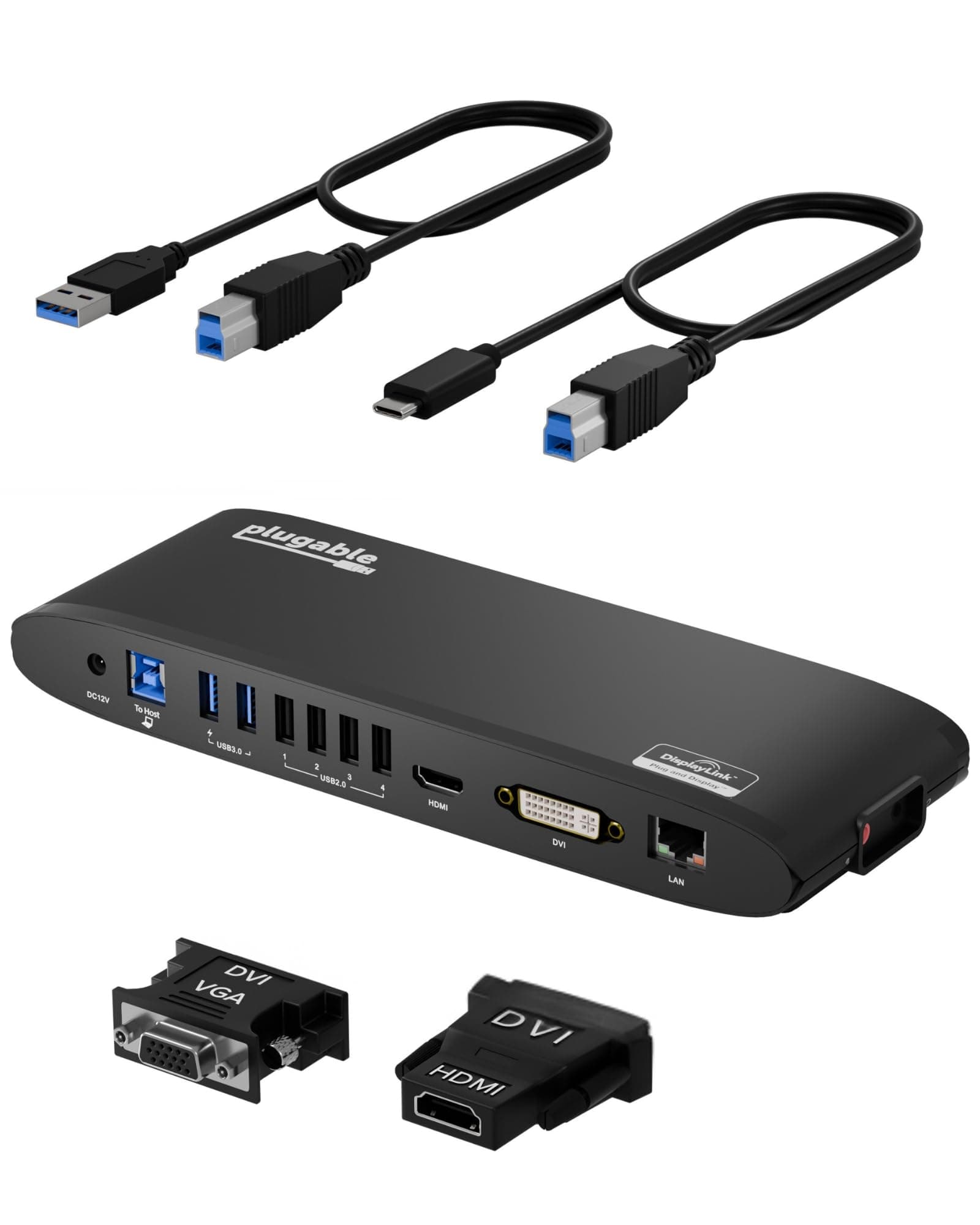 Plugable USB 3.0 Universal Docking Station for Windows, macOS, ChromeOS (Dual HDMI Monitors or DVI/VGA, Gigabit Ethernet, Audio, 6 USB Ports)