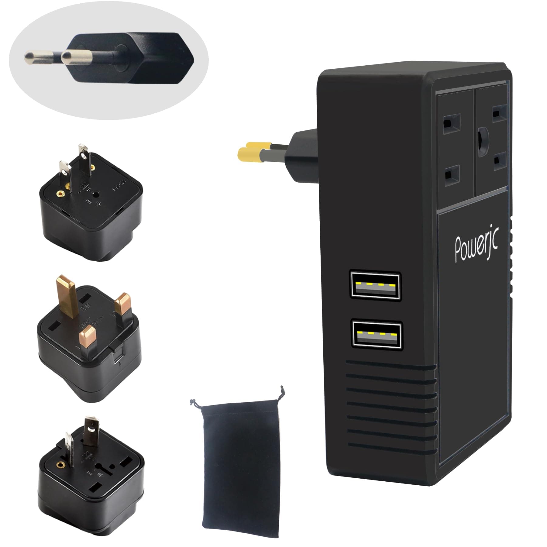 Travel Voltage Converter Adapter Power Step Down 220V to 110V 2000W with 2 Outlets and 2 Smart USB Charging Ports Black