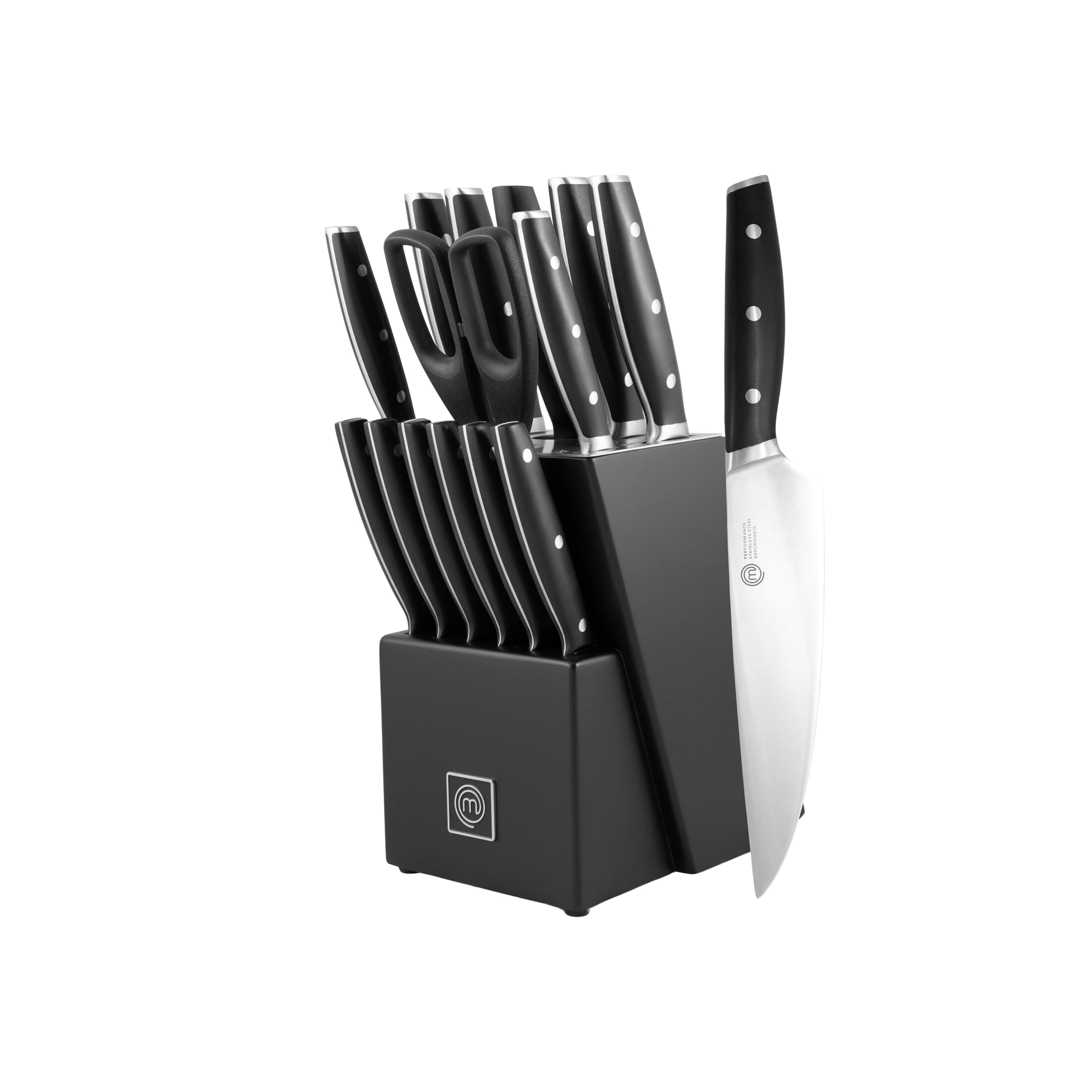 Kitchen Knife Set with Block and Sharpener Plus Scissors, 15pc Chef Knife Set of Professional Grade Kitchen Knives with Sharpened High Carbon Stainless Steel Blades & Triple Riveted Handles