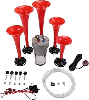 FARBIN Musical Air Horns Plays Dixieland Melody Music Horn Dixie Air Horn with Button Multi-frequency Sound Five Trumpet Dixie Truck Horn with Compress (DIXLAND Musical Horns Kit)