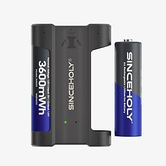 2 Pack Rechargeable Lithium AA Batteries w/Charger, 1.5V 3600mWh Double A Batteries Long Lasting AA Li-ion Battery