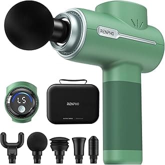 RENPHO Massage Gun Deep Tissue Muscle Percussion Massage Gun, Powerful Portable Back Massager Gun for Athletes, Handheld Back Massagers, Carry Case, Active, Green