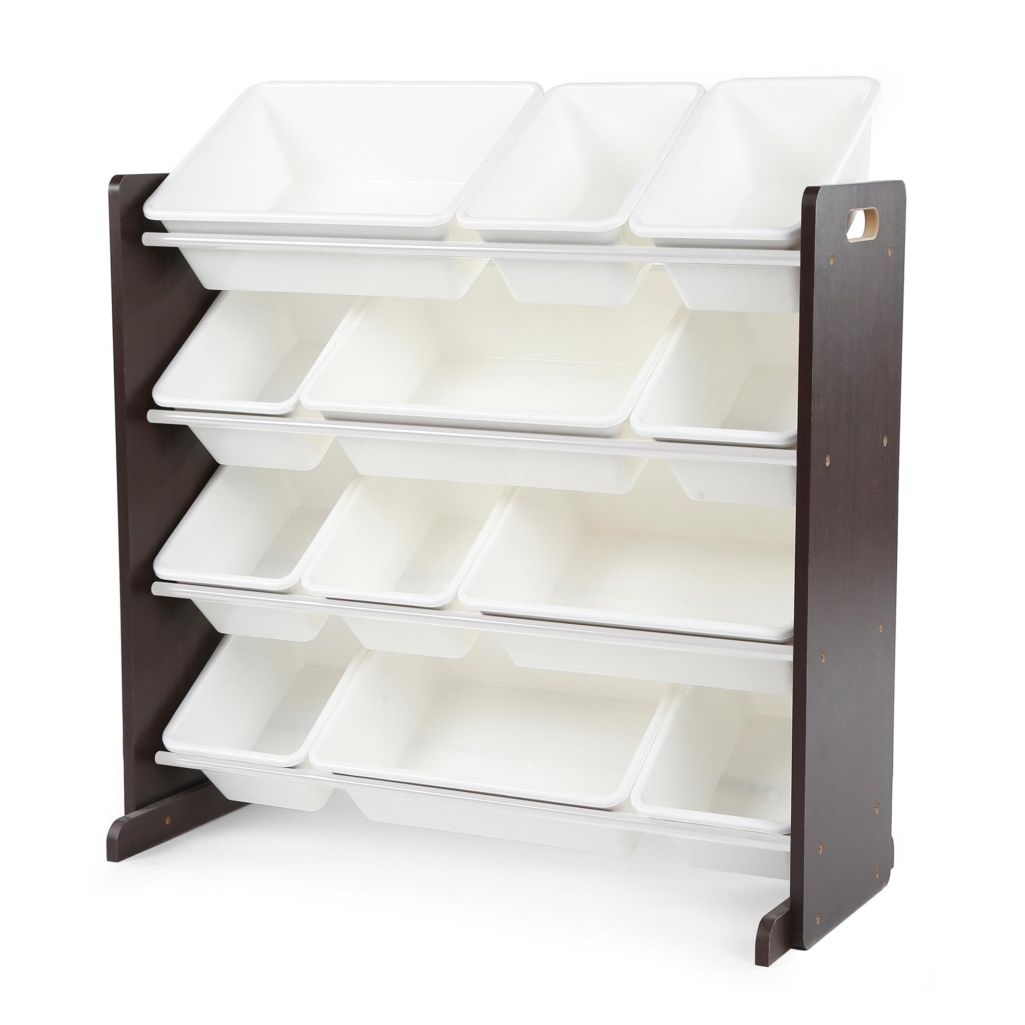 Humble Crew Kids Toy Storage Organizer with 12 Plastic Bins, Espresso/White – Removable Bins for Playroom, Bedroom, Toddler Furniture for Boys and Girls Ages