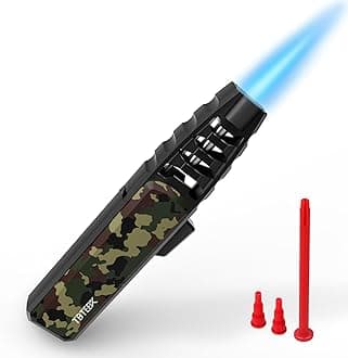 TBTeek Butane Torch Lighter - Adjustable Jet Flame Lighter, Blow Torch, Refillable Bright Fire Torch, Cooking Torch with Safety Lock for Kitchen, BBQ, Baking, Candle, Camping, Camo (Gas Not Included)