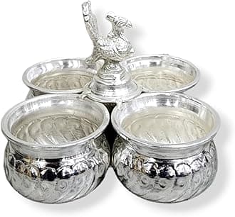 YRK German Silver Panchapali 4 Bowl | Chowpala | Chowpali | Panchwala | Haldi Kumkum Holder 4 Bowl