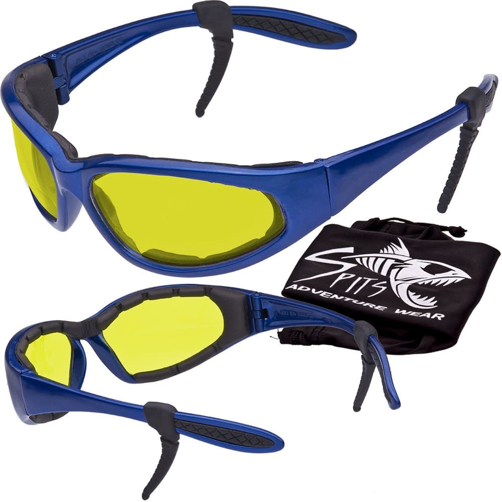 Hercules Safety Glasses "Plus" - Foam Padded - Rubber Ear Locks - BLUE Frame - YELLOW Lenses