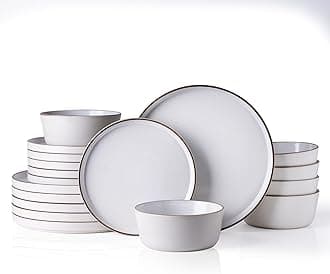 AmorArcDinnerware Set for 4, 12 Pieces Ceramic Plates and Bowls Set, Handcrafted Speckled Stoneware Plates Set, Dishwasher & Microwave Safe Dishes Set - (White, Service for 6)