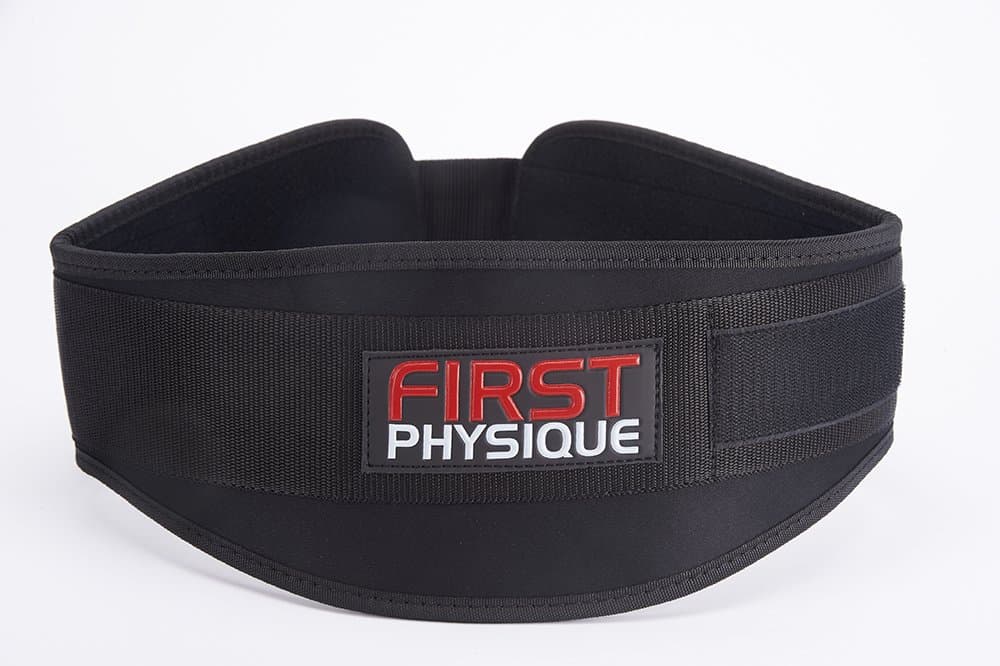 FIRST PHYSIQUE Strong Neoprene Weight Lifting Gym Belt – Back Support for Fitness - Comfortable Adjustable Velcro Strap – Black - Men & Women Sizes – For Strength Training, Bodybuilding & Exercise