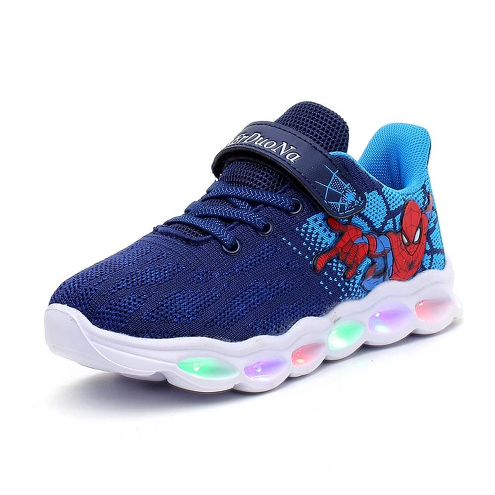 Blue Kids Spider Light-up Shoes Breathable Soft Bottom Flash Sneakers 13 Little Kid