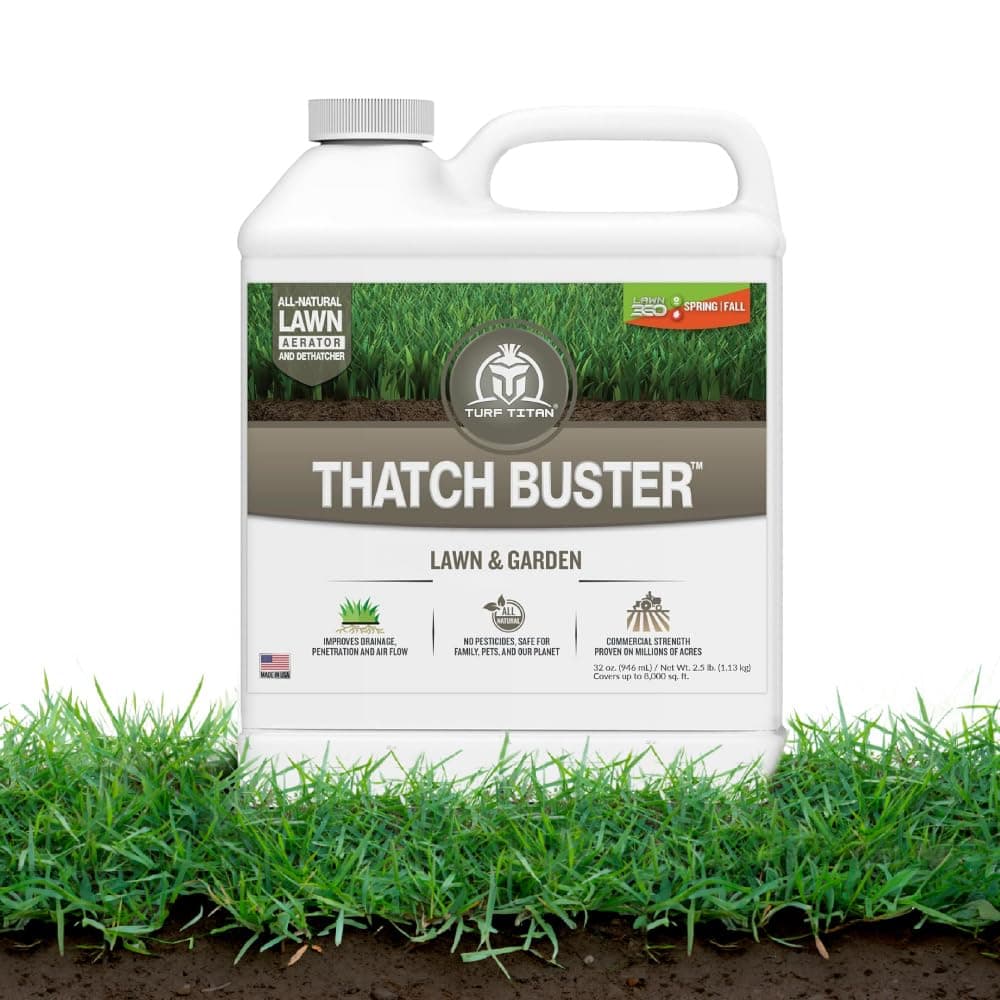 Turf Titan Thatch Buster – Natural Lawn Aerator and Grass Dethatcher – Probiotic Solution for Improved Lawn Drainage, Soil Health, and Strength (32oz)