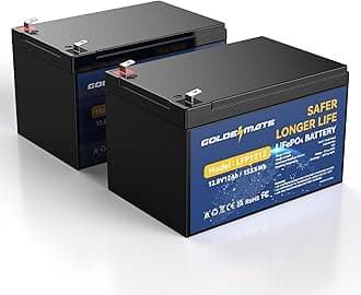 GOLDENMATE 12V 12Ah Lithium LiFePO4 Deep Cycle Battery 2 Pack, 5000+ Cycle Rechargeable Lithium Iron Phosphate Battery for Solar, Fish Finder, Power Wheels, Lighting, with 12A BMS